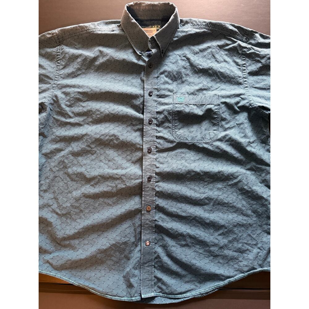 Panhandle Rough Stock Men’s XL Blue Green Western Button Front Shirt Long Sleeve